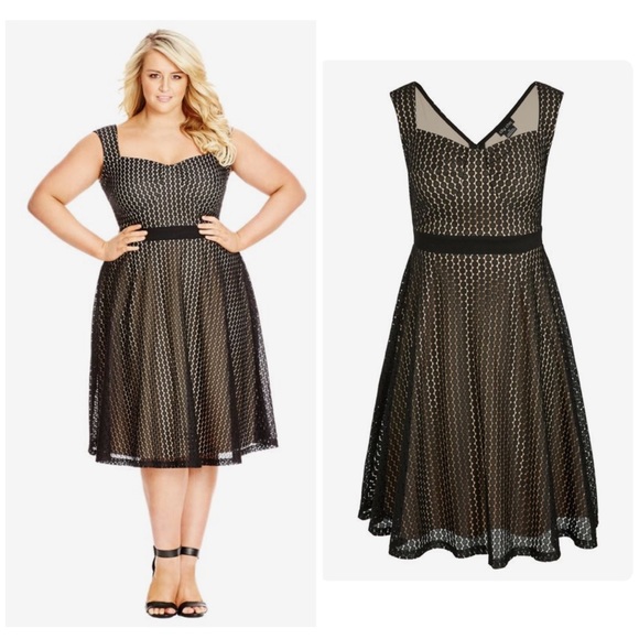 City Chic Dresses & Skirts - Black/nude retro-style Chic City Dress